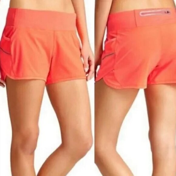 🦋 ATHLETA Ready Set Go Bright Orange Workout Running Shorts Small Athletic - Picture 1 of 6